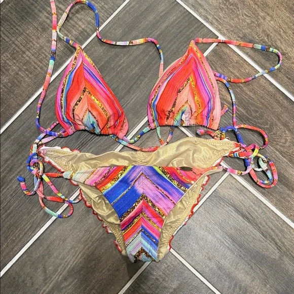 Luli Fama Multicolor and Gold Bikini - Picture 1 of 4